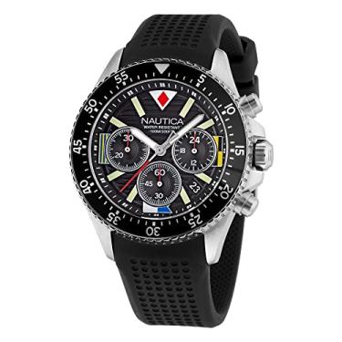 Imagem de Nautica Relógio masculino NAPWPS301 Westport com pulseira de silicone preta, Prateado/preto/preto