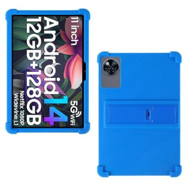 Imagem de AKNICI Capa para DOOGEE U11/DOOGEE U11 Pro/HOTWAV Pad 11 Tablet 11 polegadas, capa protetora de silicone macio com suporte ajustável, azul