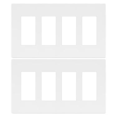 Imagem de LIDER Capa de interruptor decorador quádruplo com acabamento fosco, placa de parede sem parafusos, tamanho médio 4 gang 12,4 cm x 21,8 cm, termoplástico de policarbonato, certificado UL, LSWP-34M-W2P
