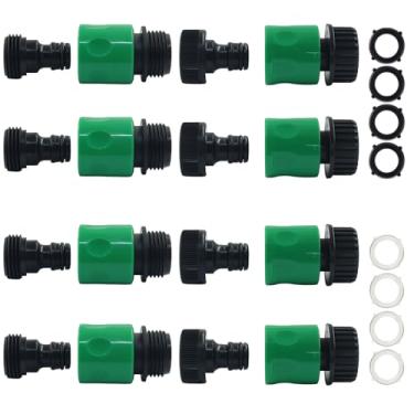 Imagem de Rierdge 16 peças de acessórios de conexão rápida de mangueira de jardim de plástico - Adaptadores de extremidade de mangueira de encaixe macho e fêmea de 9,5 cm, perfeitos para sistemas de irrigação
