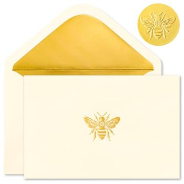 Imagem de Crisky Pacote com 50 cartões e envelopes em branco 10 x 15 cm, cartões de felicitações em branco de abelha em folha dourada para casamento, chá de panela, chá de bebê, lembrancinhas de decoração de