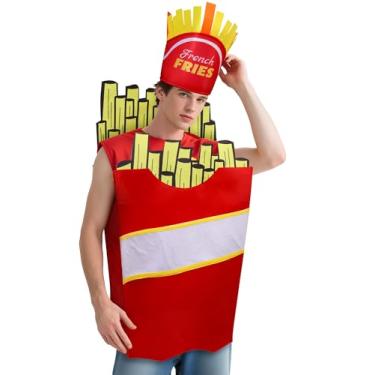 Imagem de Ramede Conjunto de 2 peças de chapéu de batatas fritas de pelúcia para adultos, inclui chapéu de fantasia de fast food para mulheres e homens, artigos de festa