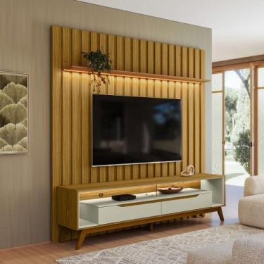 Imagem de Rack Duo Pés Madeira e Painel Ripado com Led London 177cm TV 70 Polega