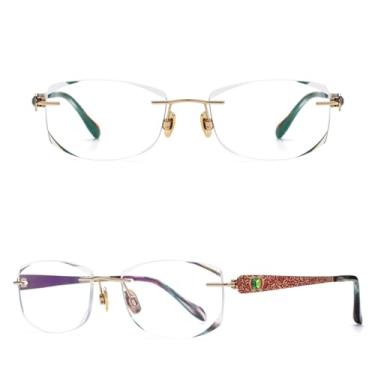 Imagem de VFDHN Armação de óculos sem aro de titânio para mulheres, ultraleve, com acabamento luxuoso, sem armação (armação vermelha C1)