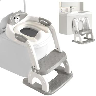 Imagem de kimitimi Assento de treinamento penico com banco de degrau para crianças pequenas - Assento sanitário 2 em 1 atualizado, escada de vaso sanitário para crianças, meninos, meninas, almofada