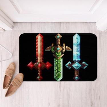 Imagem de Tapete de banho colorido com espada, tapete de banheiro para jogos de construção de caixa de areia, crianças adultos, tapetes absorventes de banheira de bloco geométrico, tapete de banho decorativo