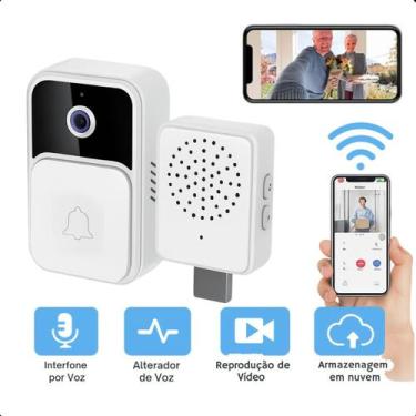 Imagem de Campainha Wi-Fi Residencial Branca com Câmera Externa e Áudio ao Vivo 