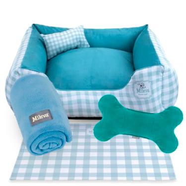 Imagem de Cama Pet Camurça + manta + Brinquedo Ossinho + Tapetinho Estampado 05 Peças - Classic - Premium 1 (70x70 cm, Vichy's Cancun)