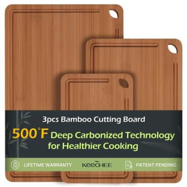 Imagem de Conjunto 3 de tábuas de corte Keechee Bamboo com ranhuras e alças de s