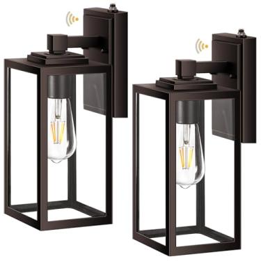 Imagem de VIANIS Pacote com 2 luminárias de garagem externas do crepúsculo ao amanhecer, luzes de varanda de bronze polido a óleo, lanterna de arandela de parede externa, luzes externas modernas para porta da