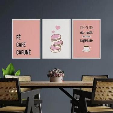 Imagem de Kit 3 Quadros Fé Café E Cafuné 45X34Cm Madeira Preta - Quadros On-Line