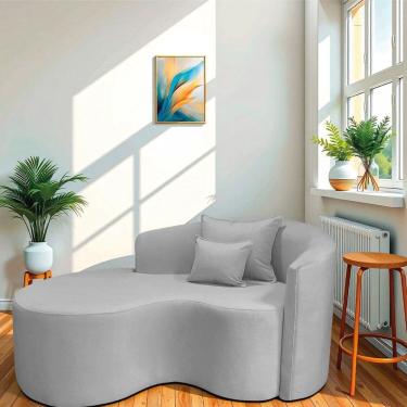 Imagem de Recamier Curvo Orgânico 150cm 2 Lugares Lado Esquerdo para Sala de Estar Linho Londres Cinza Claro