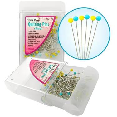 Imagem de 100 Alfinetes Cabeca Vidro Inox Fino Quilting Alinhavar. - Sew Mate