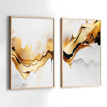 Imagem de Conjunto Quadros Decorativos com Moldura Branco e Dourado Abstratao Ki