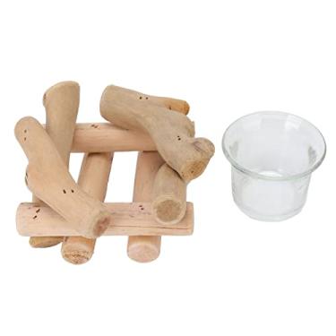Imagem de Castiçal Tealight, Vintage Simples Estilo Rústico de Madeira Tealight Castiçal de Madeira Flutuante Com Copo de Vidro Decoração de Casa Foto Adereço para Casa