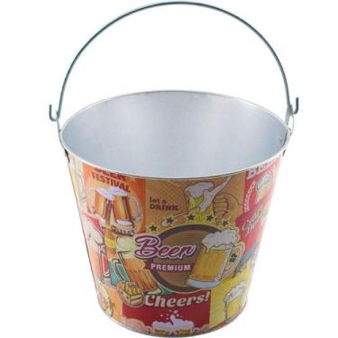 Imagem de Kit 2 Baldes De Gelo Para Cerveja Estampado Em Metal Galvanizado 4,8 L