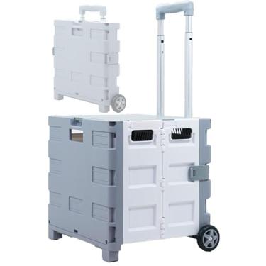 Imagem de Carrinho de compras, carrinho de plástico com duas rodas e tampa, carrinho de compras portátil com alça telescópica para compras, armazenamento e viagens