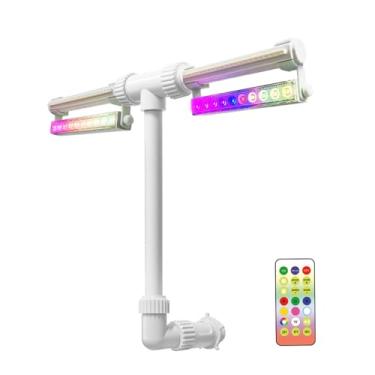 Imagem de Fonte solar para piscina com luzes, luz de piscina com mudança de 7 cores com controle remoto e temporizador, fonte de cascata ajustável de cabeça dupla regulável, decoração de piscina para piscinas