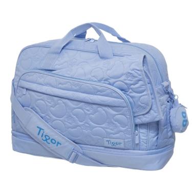 Imagem de Bolsa Mala Maternidade Grande Tigor T Tigre Azul Bebê Menino Luxo Matelassê Premium Organizada