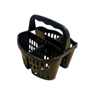 Imagem de Cestinho Organizador Telado com 4 Divisórias, 16 cm Altura, Alça para Transporte, Preto