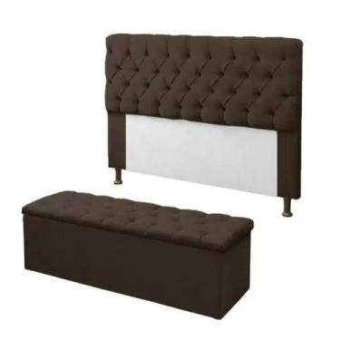 Imagem de Kit Cabeceira e Calçadeira Baú Mirage Queen 160cm Renascer Decor, Marr