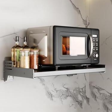 Imagem de Organizador De Prateleira De Micro-ondas Montado Na Parede Com Espaço Rack De Armazenamento De Cozinha De Construção De Alumínio Para Micro-ondas E Suprimentos De Cozinha