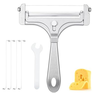 Imagem de YBEATY Kit de fatiador de queijo, fio de aço inoxidável, cortador de queijo com 4 chaves extra substituíveis, espessura ajustável, cortador de alimentos de manteiga portátil para bloco, mussarela e
