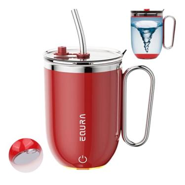 Imagem de daasigwaa Caneca de autoagitação - copo de aço inoxidável elétrico magnético de 4 cores com canudo e tampa para escritório/cozinha/casa/café/leite - 402.6 g/420 ml (vermelho)