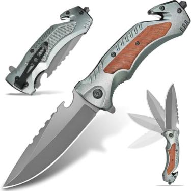 Imagem de Canivete Esportivo DA169 Dobrável Lâmina aço inoxidável cabo alumínio madeira Pesca Trilha Aventura