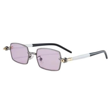 Imagem de Óculos de sol retangulares pequenos da moda, femininos, luxuosos, retrô, rebites, masculinos, com lentes duplas, armação transparente UV400 (roxo escuro)