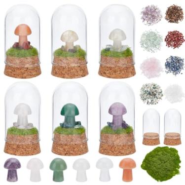 Imagem de WEBEEDY Mini garrafa de terrário de cogumelos DIY Kit de ornamentos decorativos de 3 cm/1,18 pol. Cúpula de exibição de garrafa de vidro pequena com base de cortiça, 6 conjuntos para lembrancinhas de