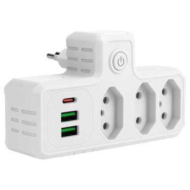 Imagem de Extensão Tomada,Régua Tomadas Régua de Energia Adaptador Tomadaa Filtro de Linha Adptador Inteligente 3 Tomadas 2 Interfaces USB 1 Porta USB Tipo C - BRANCA - Premium