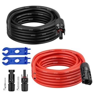 Imagem de XRDS -RF Cabo de extensão solar de 10 AWG, 3 m, fio de painel solar vermelho e preto com conectores solares, fio fotovoltaico com chaves de desconexão e conectores extra macho/fêmea para trailer