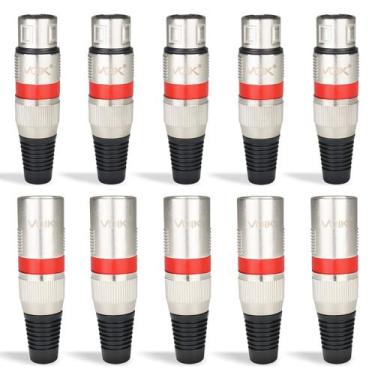 Imagem de Kit Conectores XLR Macho e Fêmea Voik PVKMV Metal Vermelho, 10