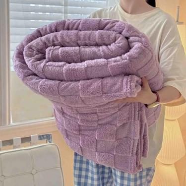 Imagem de Cobertores e mantas fofas femininas masculinas para cama adulto longo grosso macio confortável e quente para sofá casual primavera outono inverno (roxo, 150 x 200 cm)