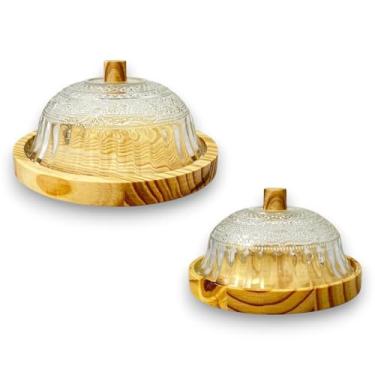 Imagem de Kit Tábuas de Queijo Artesanais – Madeira e Vidro 16,5cm e 19cm para Mesa Posta Rústica