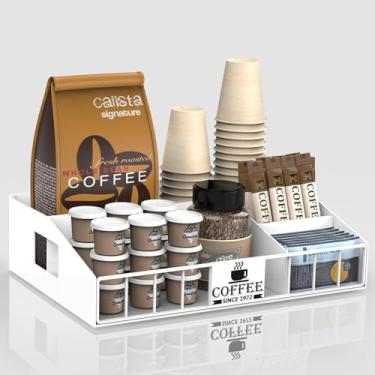 Imagem de Organizador de mesa de café de metal para bancada – Organizador de cafeteria com logotipo DIY projetável, suporte para cápsulas K e armazenamento de condimentos de chá – Decoração rústica de cozinha