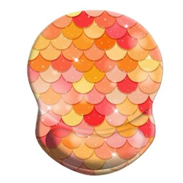 Imagem de Tapete de mouse com suporte de pulso antiderrapante de borracha para descanso de pulso mousepad 22,2 cm x 17,5 cm pequeno tapete de mouse para trabalho e jogos (pulso de sereia laranja)