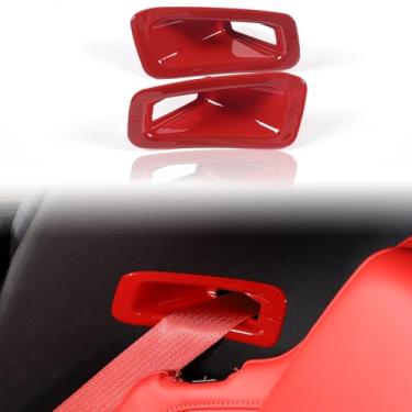 Imagem de Para Corvette C8 assentos de carro cinto de segurança acessórios de moldura de botão, painel de cinto de segurança ABS decoração de acabamento compatível com Corvette C8 2020-2024 2025 (vermelho)