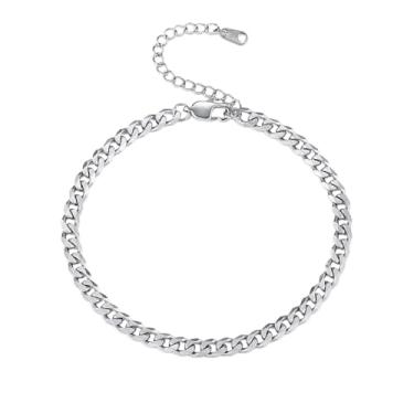 Imagem de INBLUE Tornozeleiras de aço inoxidável para mulheres, ouro, prata, ouro rosa, contas, fígaro/cubano, corrente de elos no tornozelo, ajustável, joia à prova d'água para praia, 5 mm, Aço inoxidável, Sem