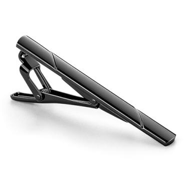 Imagem de VULKIT Clipe de gravata de aço inoxidável para cavalheiros, acessórios minimalistas, prendedor de fecho para negócios, festa, casamento, trabalho, B - preto, tamanho �nico