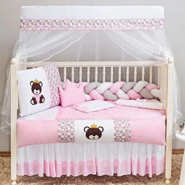 Imagem de Kit Enxoval Para Berço Rosa 14 Peças Menina Urso Rainha