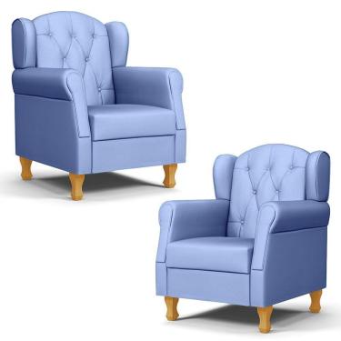 Imagem de Kit 02 Poltronas de Amamentação e Descanso Pés Madeira Lucy P04 Sintético Azul - Mpozenato