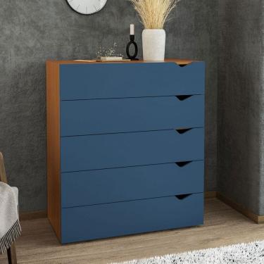 Imagem de Cômoda Porto 5 Gavetas Freijó/Azul - Politorno