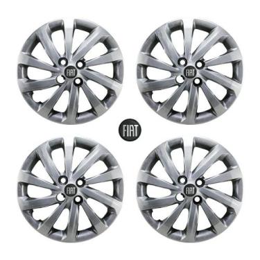 Imagem de Jogo Calota prata Aro 15 Fiat Strada modelo 2021 emblema resinado pret