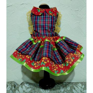 Imagem de Vestido Pet Festa Junina Xadrez Em Tricoline - Tamanho G