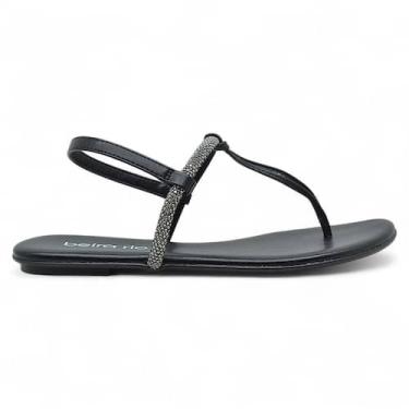 Imagem de Sandalia Rasteira Beira Rio Feminina Conforto Tiras Strass, Preto, 36