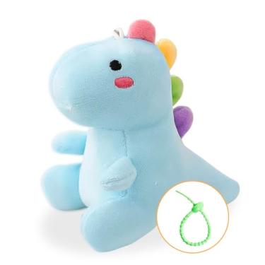 Imagem de Dinossauro de Pelúcia Infantil, 12 cm, Cores Vibrantes, com Cordão para Berço e Chaveiro (Azul)