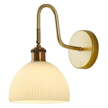Imagem de Luminária de parede com corpo de ferro dourado, luminária de parede com luz única, base E26/E27, três cores, regulável, luminária de parede de cabeceira, abajur de vidro vintage japonês, ara