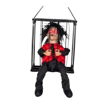 Imagem de oshhni Esqueleto falante assustador, prisioneiro, brinquedo de terror, vocalização, adereço, estatueta, decoração animada gritando para adereços, Vermelho Preto